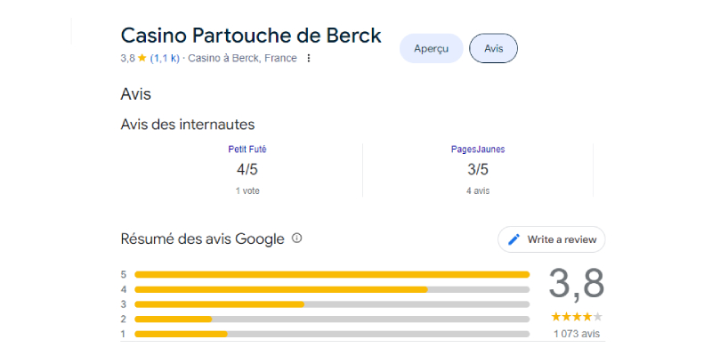 capture d'écran note google casino de berck