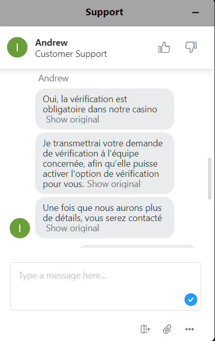 live chat verification instant casino