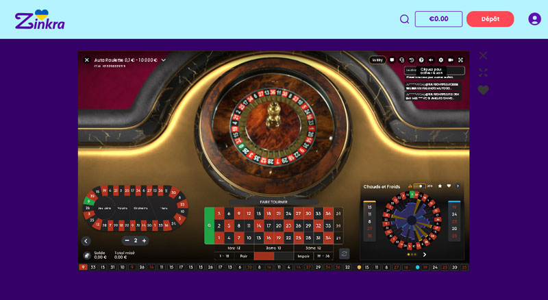 capture d'écran auto roulette zinkra casino