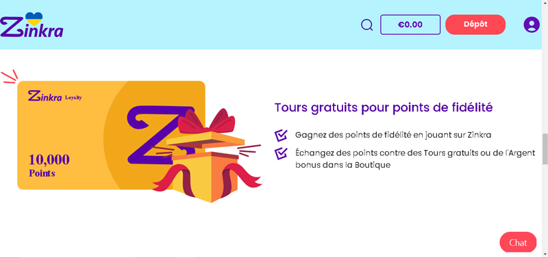 capture d'écran boutique zinkra casino