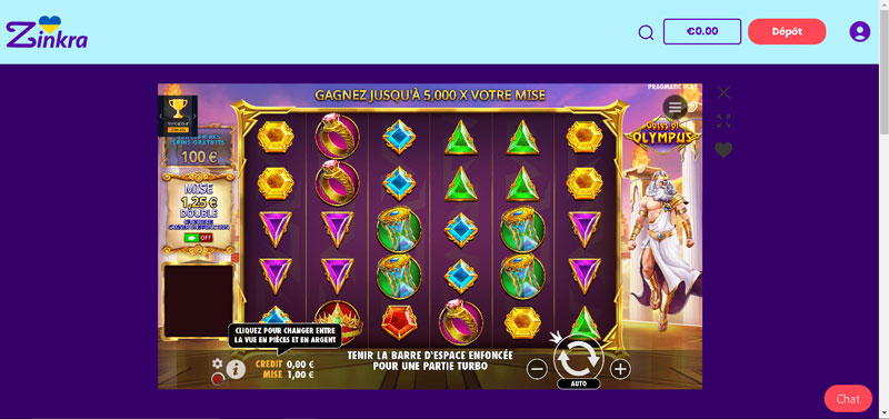 capture d'écran gates of olympus zinkra casino