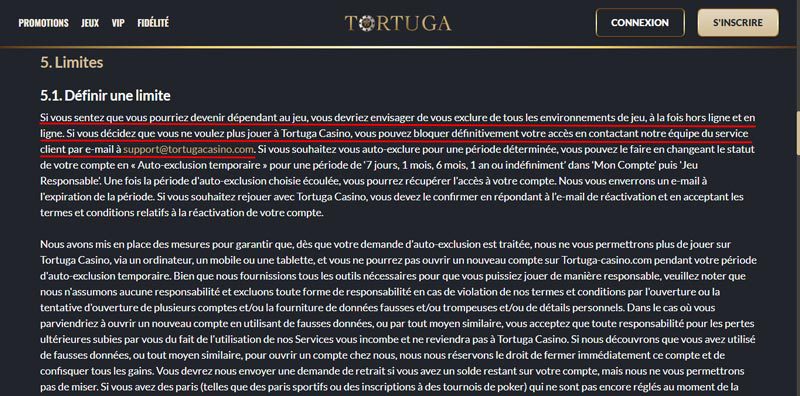 capture d'écran d'accueil jeu responsable tortuga casino