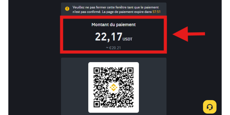 capture d'écran dépôt binance