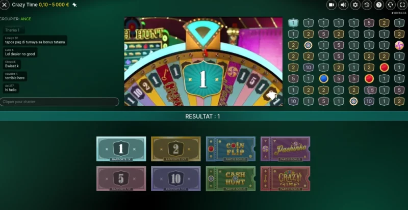 Écran de jeu Crazy Time sur Mrpunter Casino