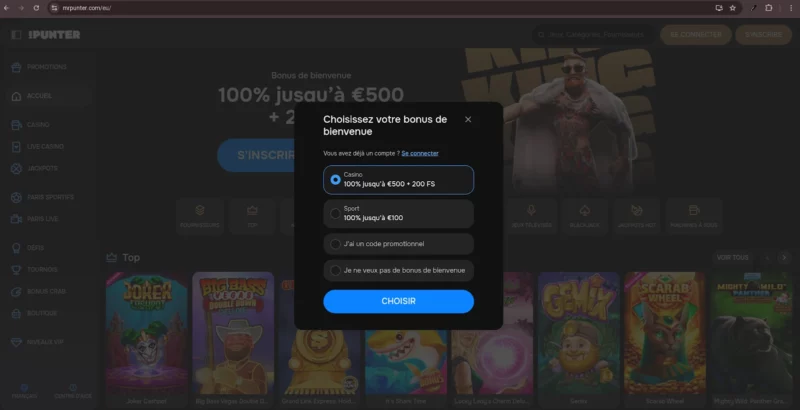 Choisissez votre bonus