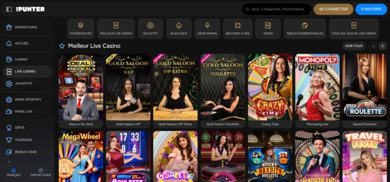 Pages des jeux en direct sur Mr Punter Casino