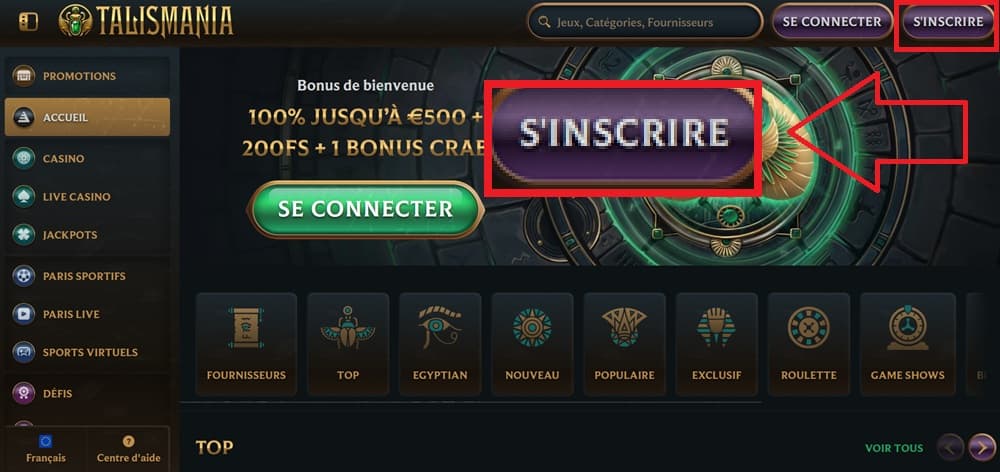 Créez un compte sur le casino