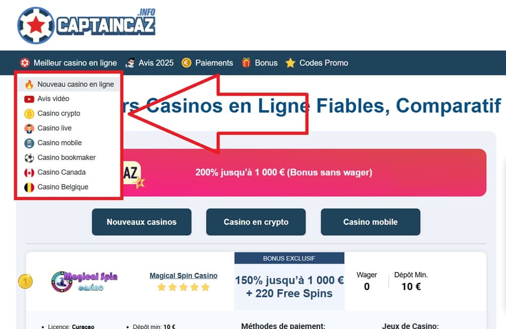 Choisissez le type de casino