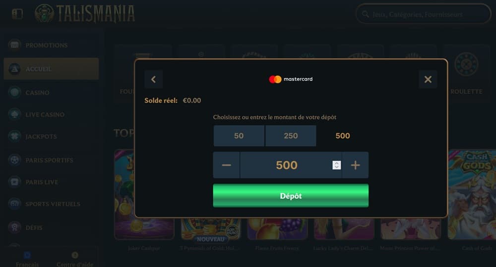 Déposez sur le casino en ligne