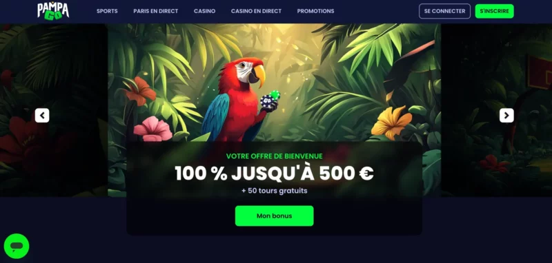 Page d'acceuil du site de Pampago Casino en ligne.