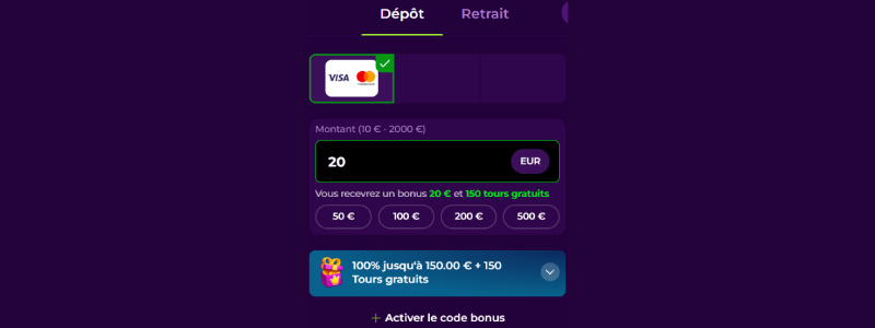 Faire un dépôt sur SpinMama