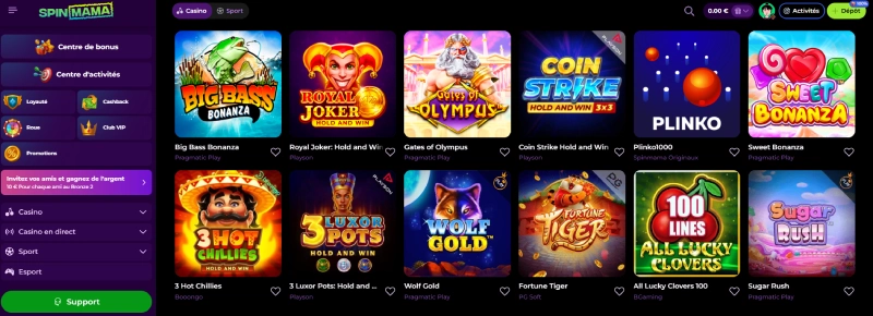 Les jeux de casino de SpinMama